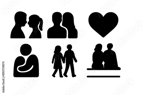 Romantic Silhouettes Icons. Romantic silhouettes. Filled icon set of Romantic silhouettes: couple side view,
