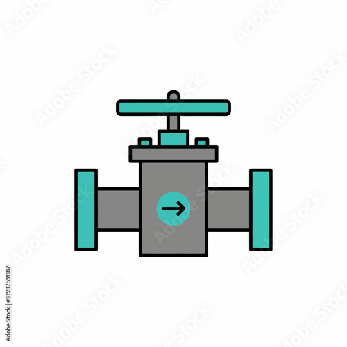 Stylized illustration of a manual valve on a horizontal pipe with a flow direction arrow