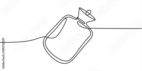 A minimalist single line drawing illustration of a hot water bottle to symbolize comfort and warmth Vector, illustration
