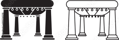 Mandap Decorated wedding canopy with pillar Classic columned furniture design isolated on white background, illustration