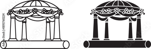 Mandap Decorated wedding canopy with pillar Elegant wedding canopy with decorative drapes isolated on white background, illustration