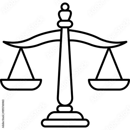 Justice Line Icon – Law and Fairness, Legal Balance, Court Vector