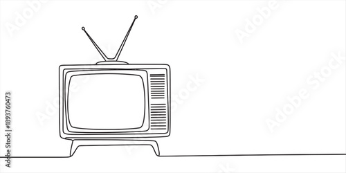 Minimalist continuous line art drawing of a vintage television with rabbit ear antennas Vector, illustration