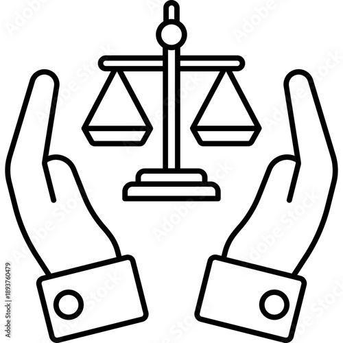 Legal Protection Line Icon – Law Shield, Security, Justice Vector