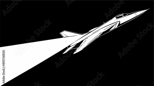 Stylized Vector Illustration of a Supersonic Fighter Jet Ascending with Afterburner Trail