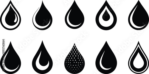 Ten Black Water Drop Icons With Different Fill Styles And Outlines white