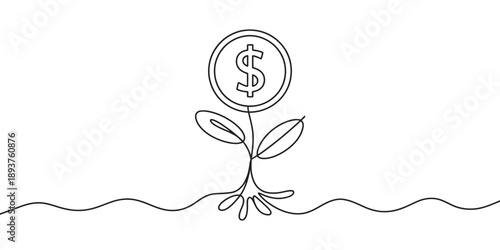 A minimalist continuous line drawing representing financial growth and investment success Vector, illustration