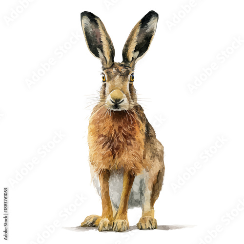 Hare watercolor drawing vector, premium quality illustration on a clean white background.