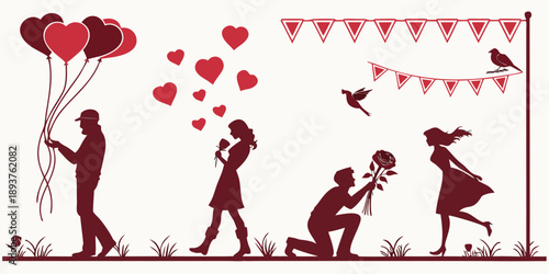 Romantic silhouettes of couples celebrating love and Valentine's Day, perfect for any design need