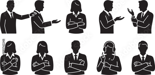 Business People Silhouettes in Various Communication Postures and Gestures