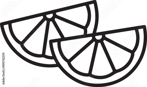 Citrus fruit wedges slices minimalist black outline icon illustration