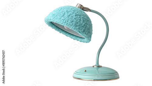 Soft blue desk lamp with fuzzy shade