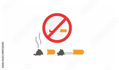 No smoking area icon with cigarette butts and red crossed circle flat vector illustration
