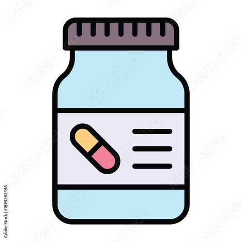 Medicine Jar Icon, Medical And Healthcare Related Lineal Colour Style Vector Icon. 