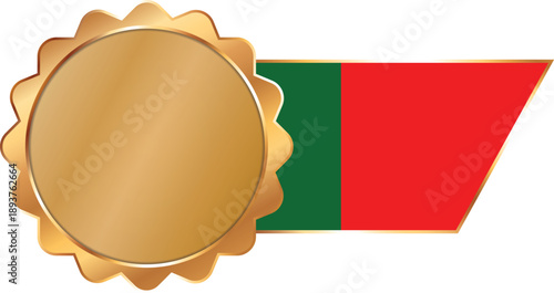 A shiny gold award seal featuring a circular metallic center with a flag of Portugal on ribbon with gold outline