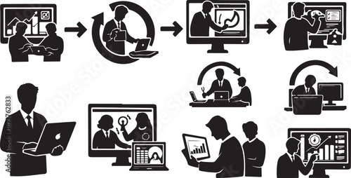 Business people working with technology and data analysis tools