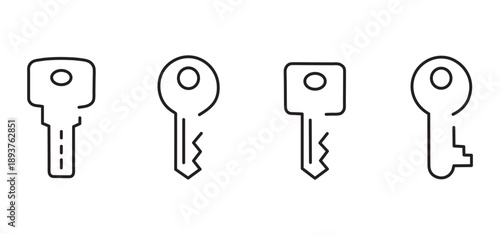 A key line icon set featuring minimal, flat, and simple graphic elements, including black and white contour symbols. The vector clipart showcases isolated icons and outlines in a clean, cutout design.