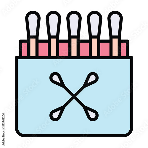Cotton Ear Swabs Flat Icon, Cotton Buds Icon, Lineal Colour Style Vector Icon.
