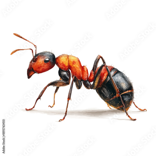 Watercolor Ant vector, artistic painting style, high-resolution illustration on a pure white background.