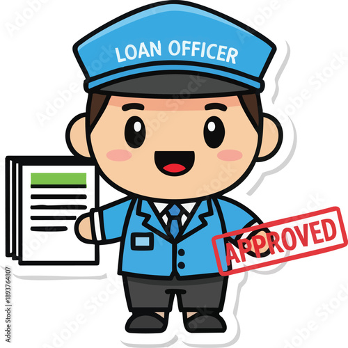 Cartoon Loan Officer with Approved Document.