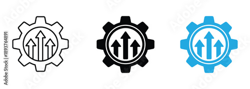 cogwheel with arrow up icon vector. Gear icons with arrows for growth and progress. Gear arrow icon set. Symbol of efficiency, progress, growth and success. Vector illustration