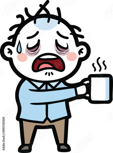 Man Drinking Coffee Feeling Tired and Sleepy.