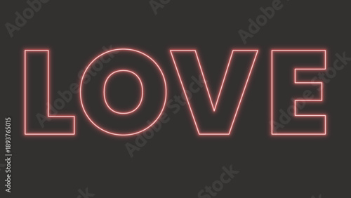 Glowing red neon LOVE text vector illustration on dark background – romantic word sign for Valentines Day, wedding, pride and relationship concept with vibrant electric light effect