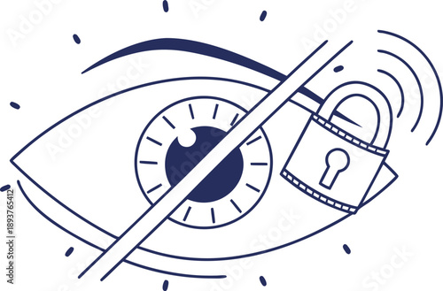 Outline-Only Privacy Protection Icon of Eye with Slash for Visibility and Data Control