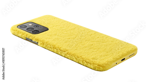 Yellow fuzzy phone case with camera protection