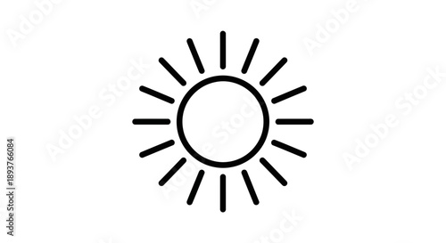 Minimalist Black Sun Line Art Icon - Summer Weather Symbol