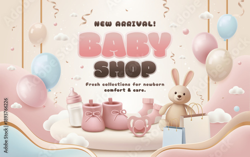Baby essentials promotional composition with soft pastel colors