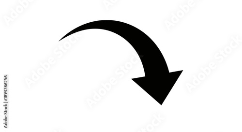 Black Curved Downward Arrow Icon - Directional Motion Graphic