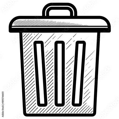 Simple line art icon of a trash can with a lid, symbolizing deletion or waste management