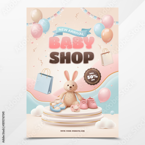Baby store promotional poster with product display