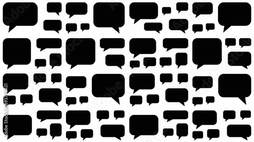 Abstract seamless pattern of black speech bubbles on a white background representing communication, chat, and dialogue icons