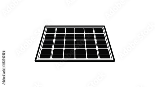 A black solar panel with grid lines a with renewable energy and sustainable energy on white background