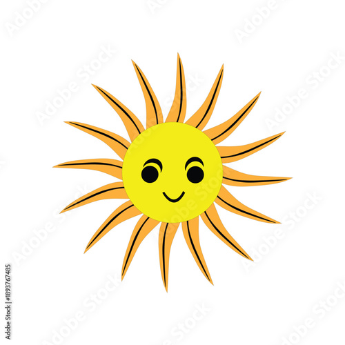 A happy smiling cartoon sun shining brightly in a fun and cheerful summer style