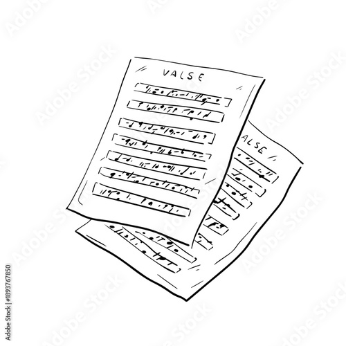 Rococo aesthetics. Hand drawn whimsy line art illustrarion with stack of sheet music