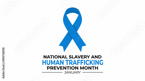 Blue awareness ribbon symbolizing National Slavery and Human Trafficking Prevention Month in January to raise awareness and end modern slavery.