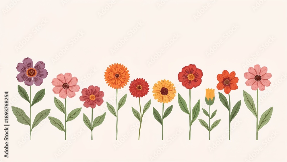 Obraz premium Vibrant blossoms arranged in a row, a burst of color and botanical beauty