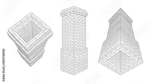 Architectural Blueprint, Chimney Design, Construction Site, Technical Illustration, Indoor, Detailed View, Building Concept
