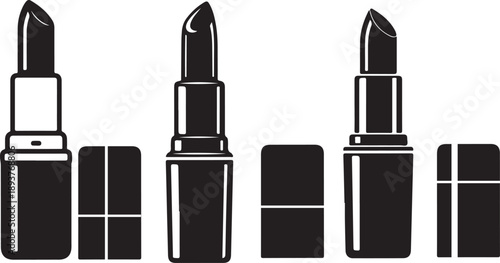 Simple black lipstick icon in vector style, cosmetic tube illustration isolated on white background. Women beauty accessory concept eps