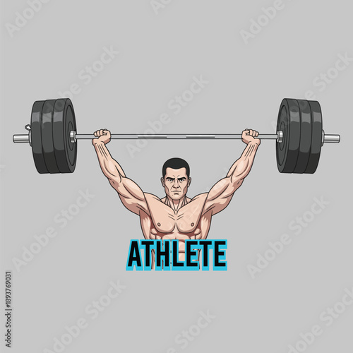 Muscular Man Lifting Heavy Barbell Weights Athlete Fitness.