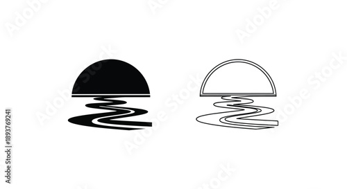 Two abstract black and white designs resembling mushroom shapes with wavy stems