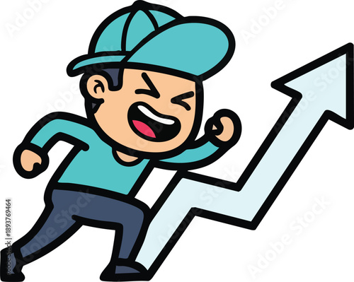 Cartoon Man Running with Arrow Symbol.