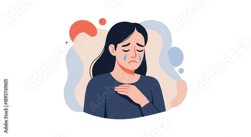 Crying woman with tears, expressing sadness and grief, illustration.