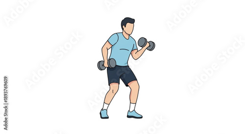 Man doing bicep curls with dumbbells, illustration of fitness and exercise.