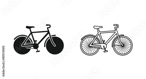 Two bicycle silhouettes one solid one with detailed line work