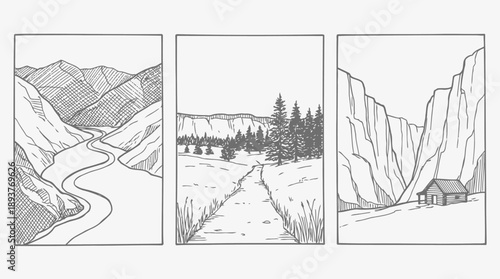 Nature Landscape Art, Scenic Mountains, Rivers, Forests - Illustrative Collection