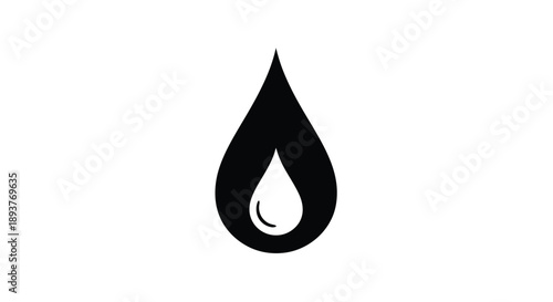 Simple black silhouette of a water droplet with a white highlight